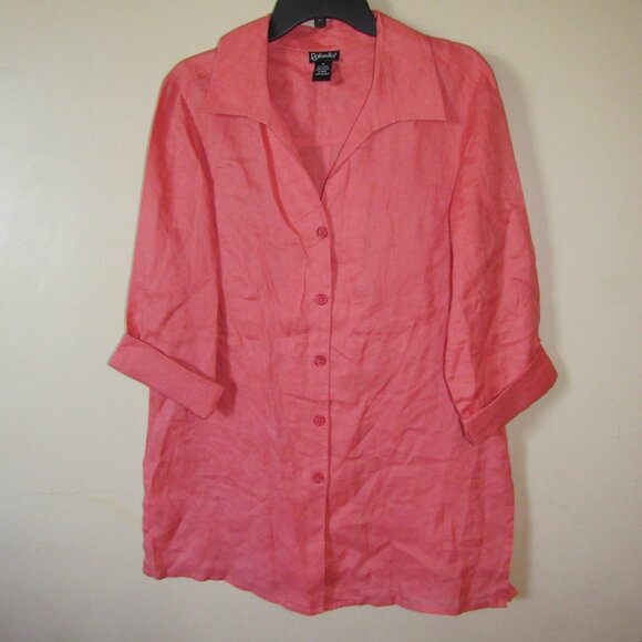 Rafaella 100% Linen Salmon Pink Coral Orange Button Front Tunic Top Shirt sz 14 - Picture 1 of 3